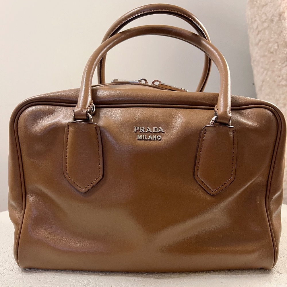 Beautiful Unique Prada Inside Bauletto Soft Calf Leather Bag - Medium